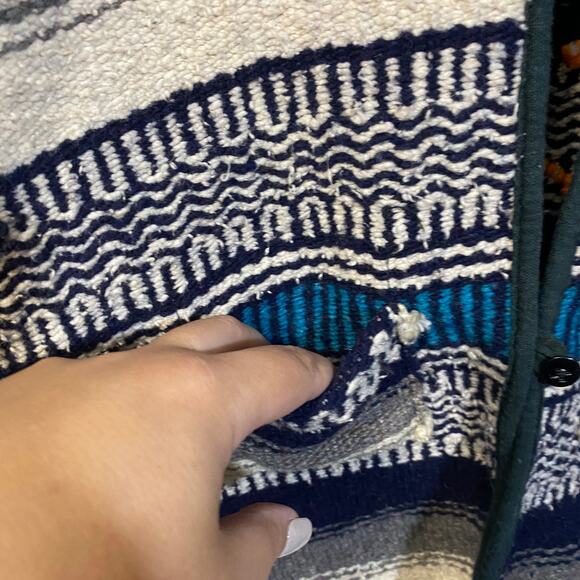 Mexican Baja Serape Fringe Blanket Vest Upcycled Boyscout Patches Virginia M - Picture 5 of 10